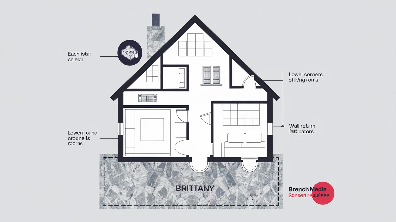 Plan maison bretonne – zones à surveiller pour le salpêtre avec clin d'œil Breizh