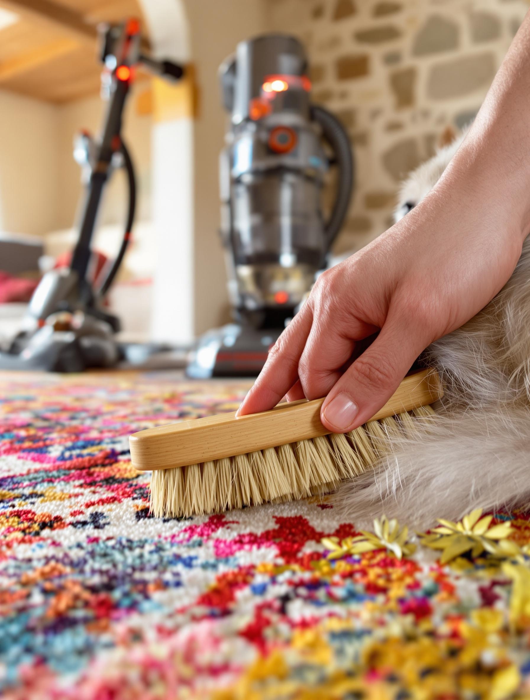Routine d'entretien anti-puce avec brosse en crin et aspirateur