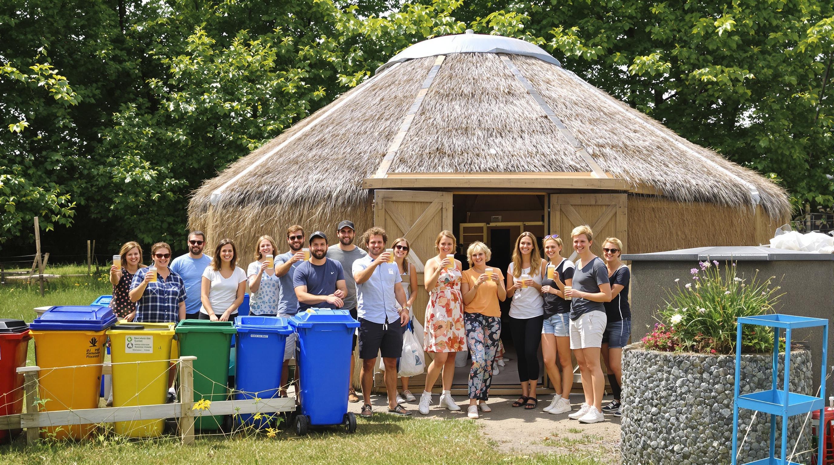 Scène chaleureuse Bretagne yourte paille recyclée kombucha tri collectif