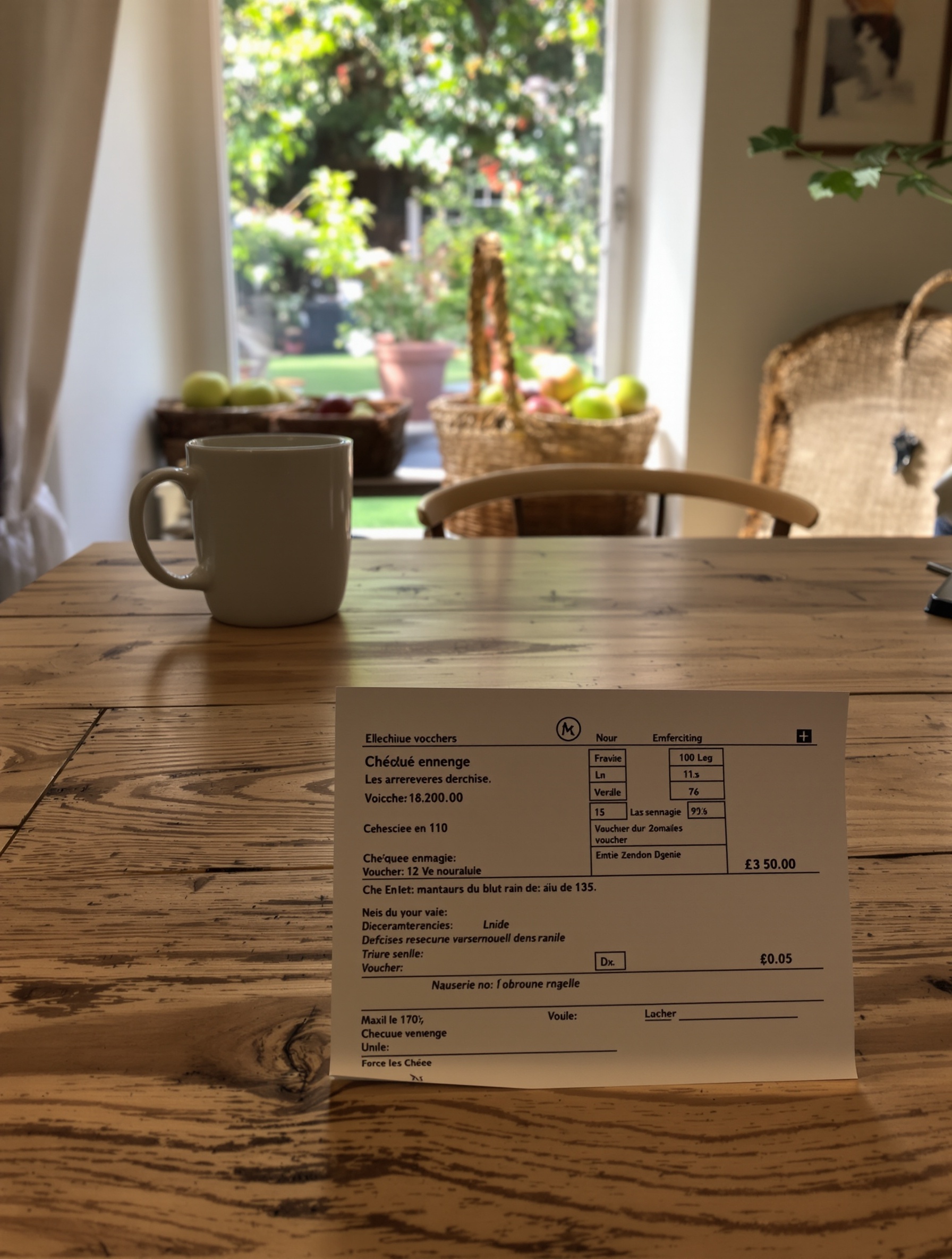 Facture d'électricité et chèque énergie sur une table bretonne.