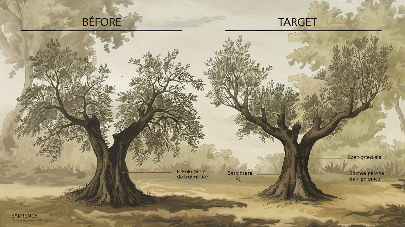 Schéma pédagogique olivier avant/après taille gobelet