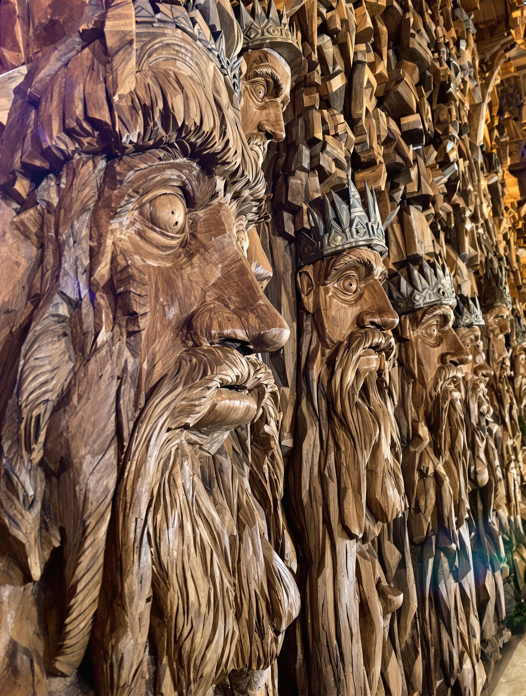 Détail sculptures bois Chapelle Trémalo : personnages mythiques bretons