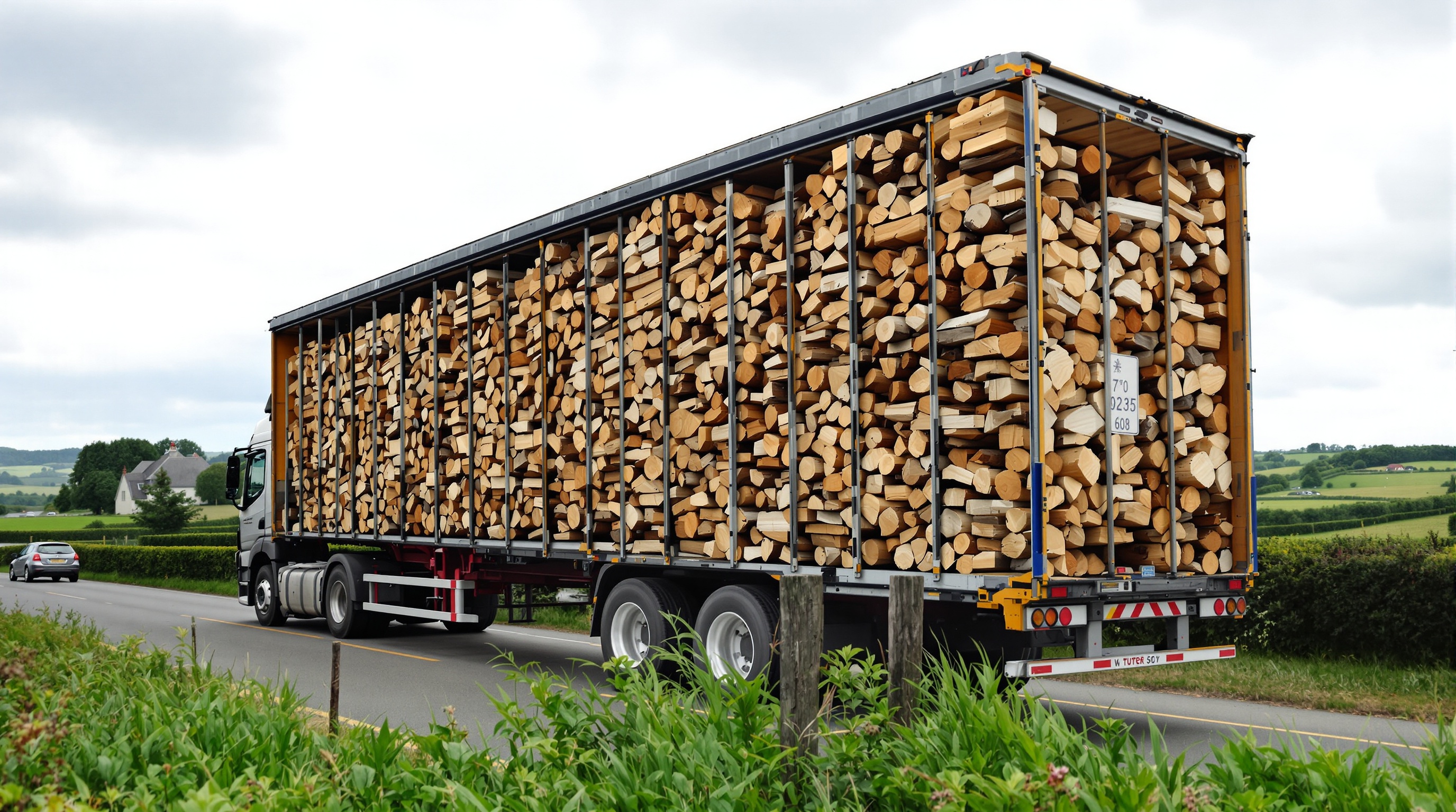 Semi-remorque de bois sur une route bretonne