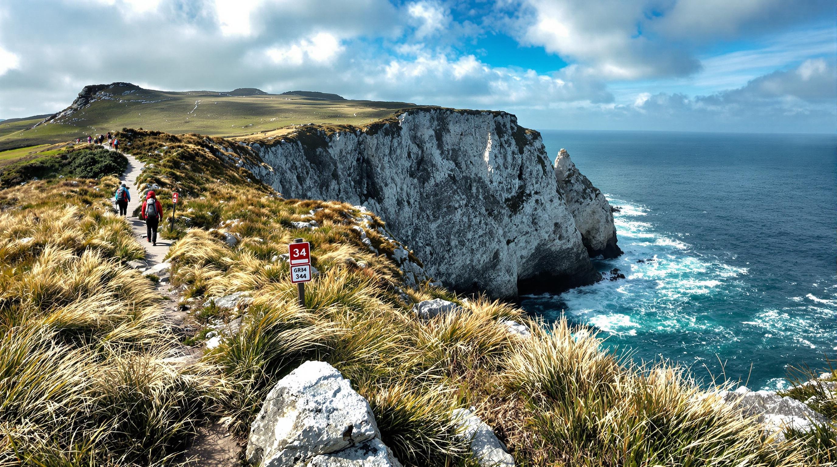Sentier côtier de la Pointe du Raz longeant les falaises granitiques