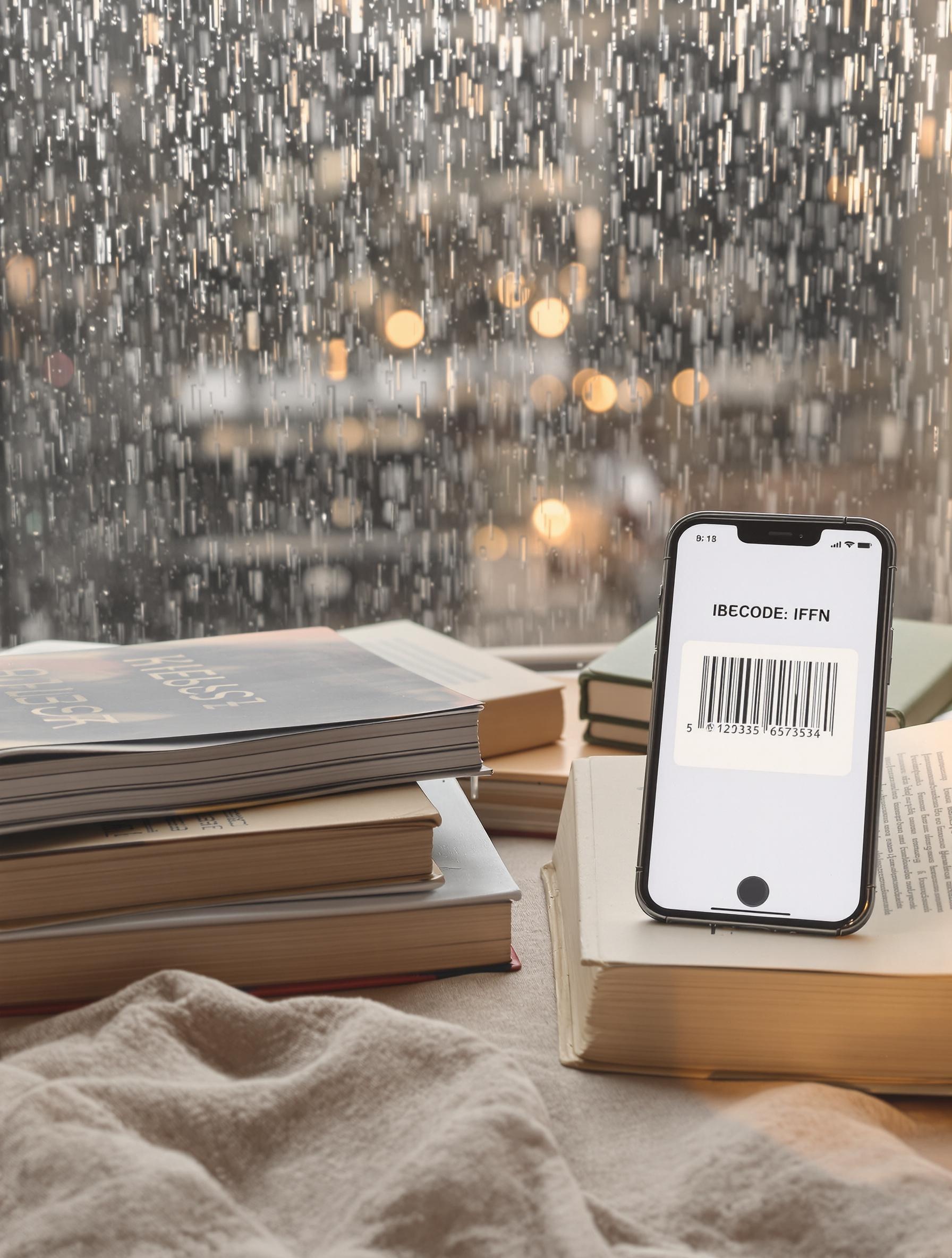 Scan code-barre ISBN appli mobile sur nappe en lin.