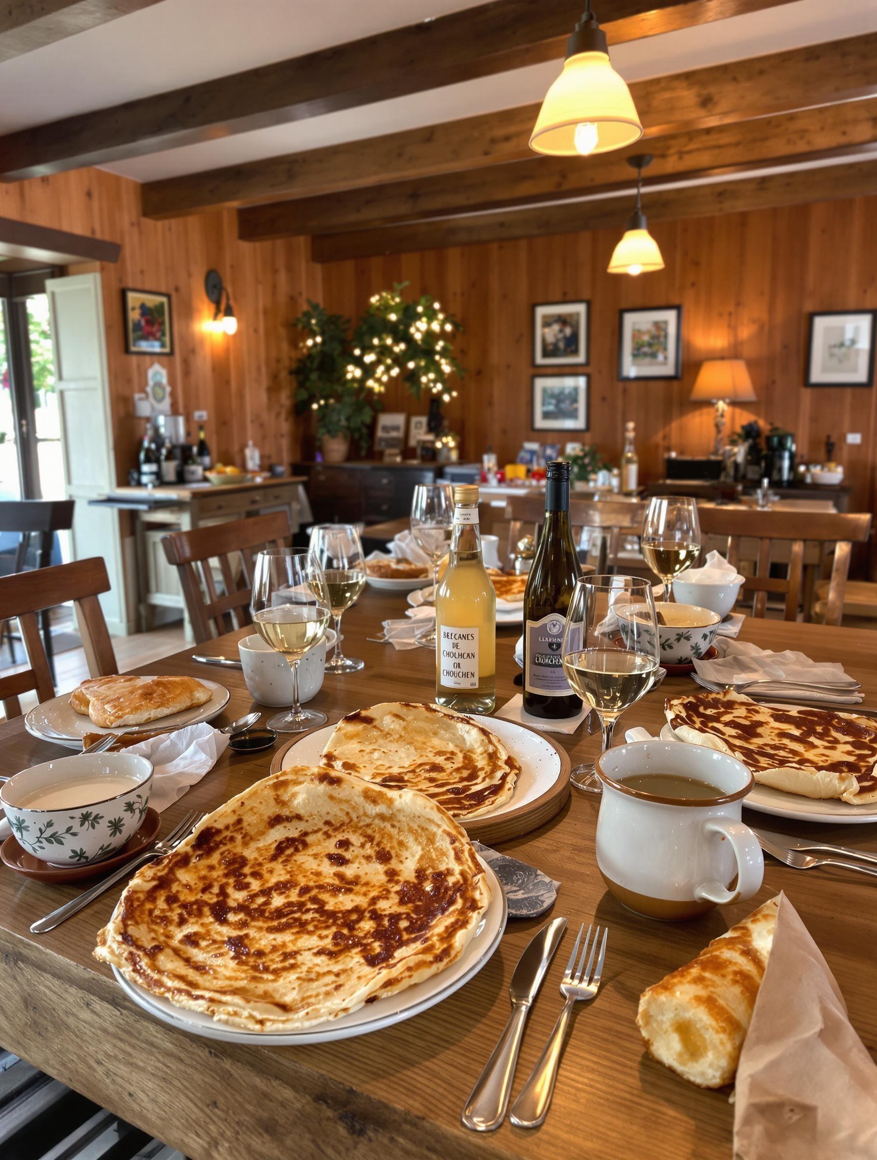 Crêpes galettes cidre artisanal kouign-amann table rustique bretonne
