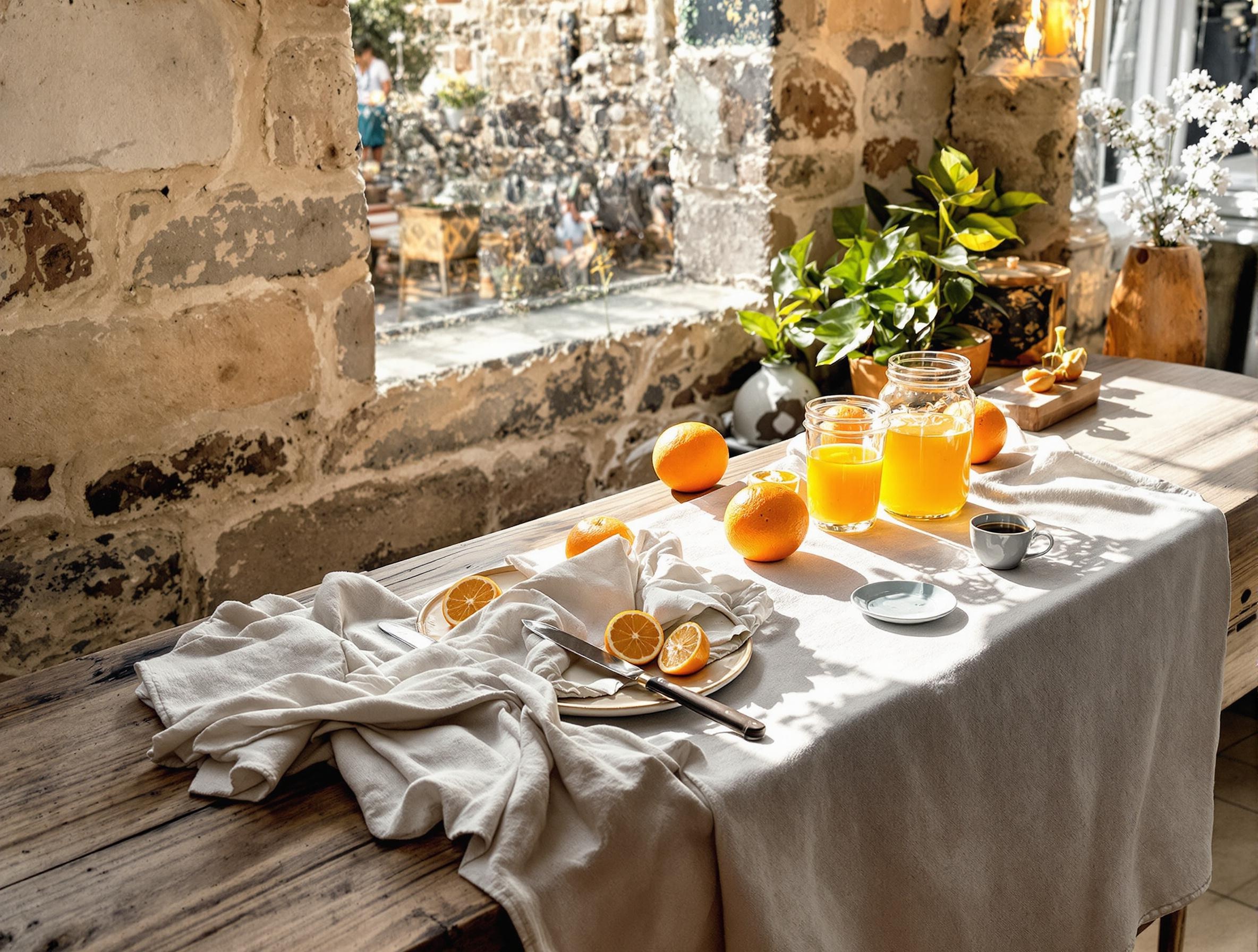 Table rustique bretonne oranges jus convivialité saisons