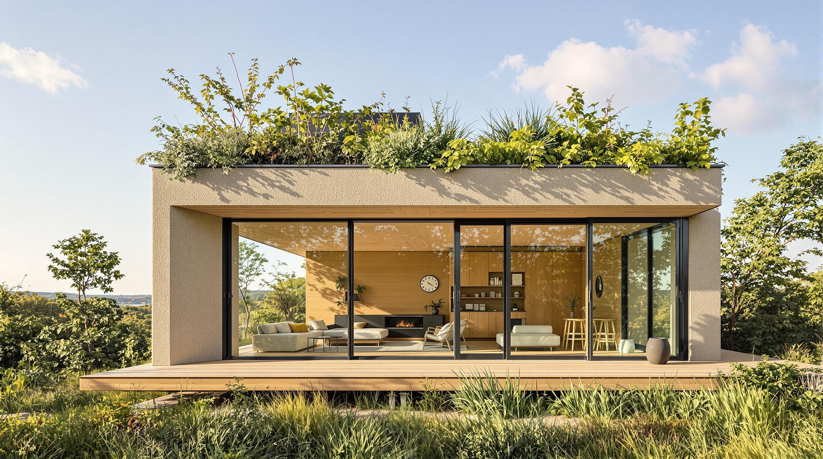 Tiny-house contemporaine et écologique construite en torchis.