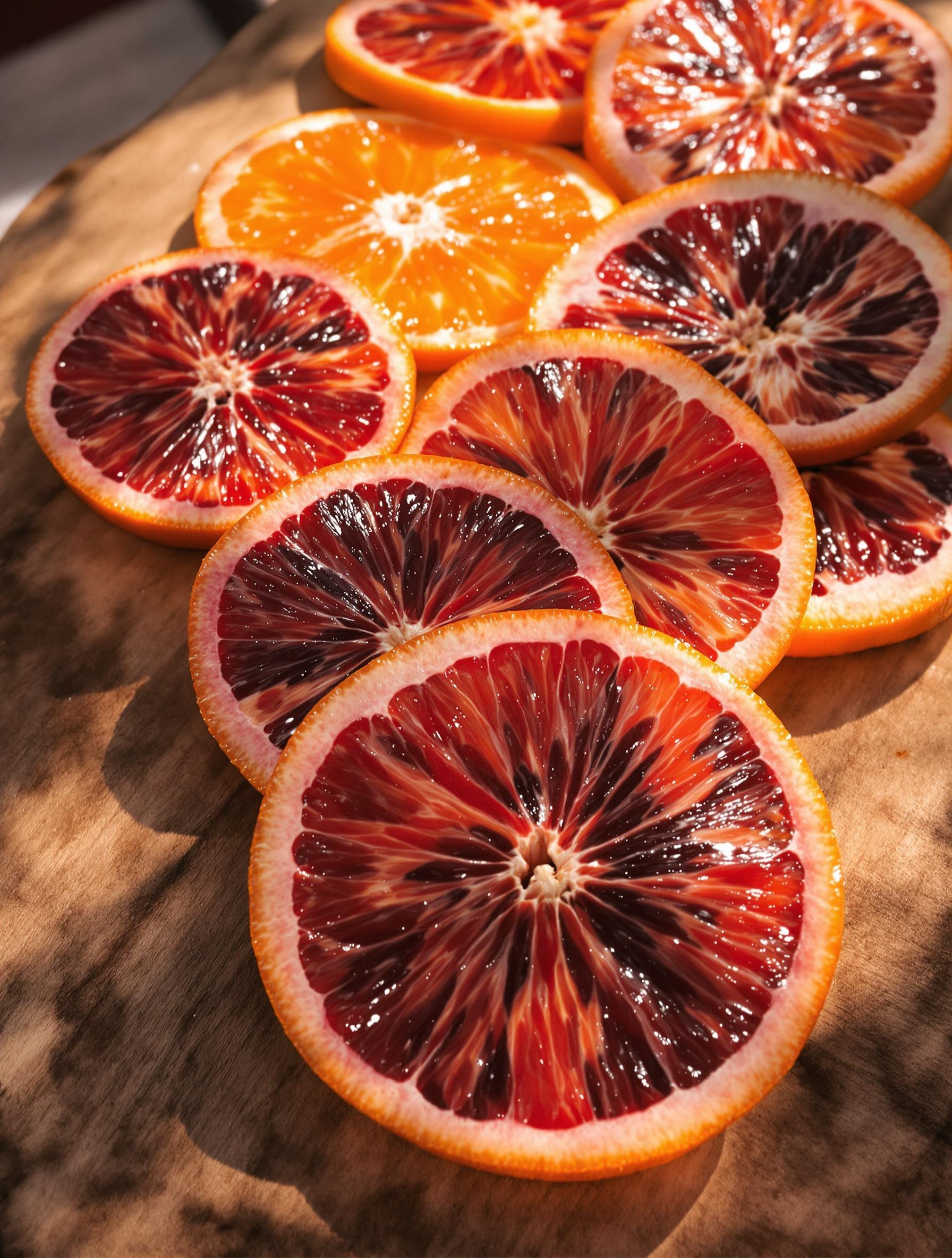 Tranches d’orange sanguine illustrant les nuances de couleurs