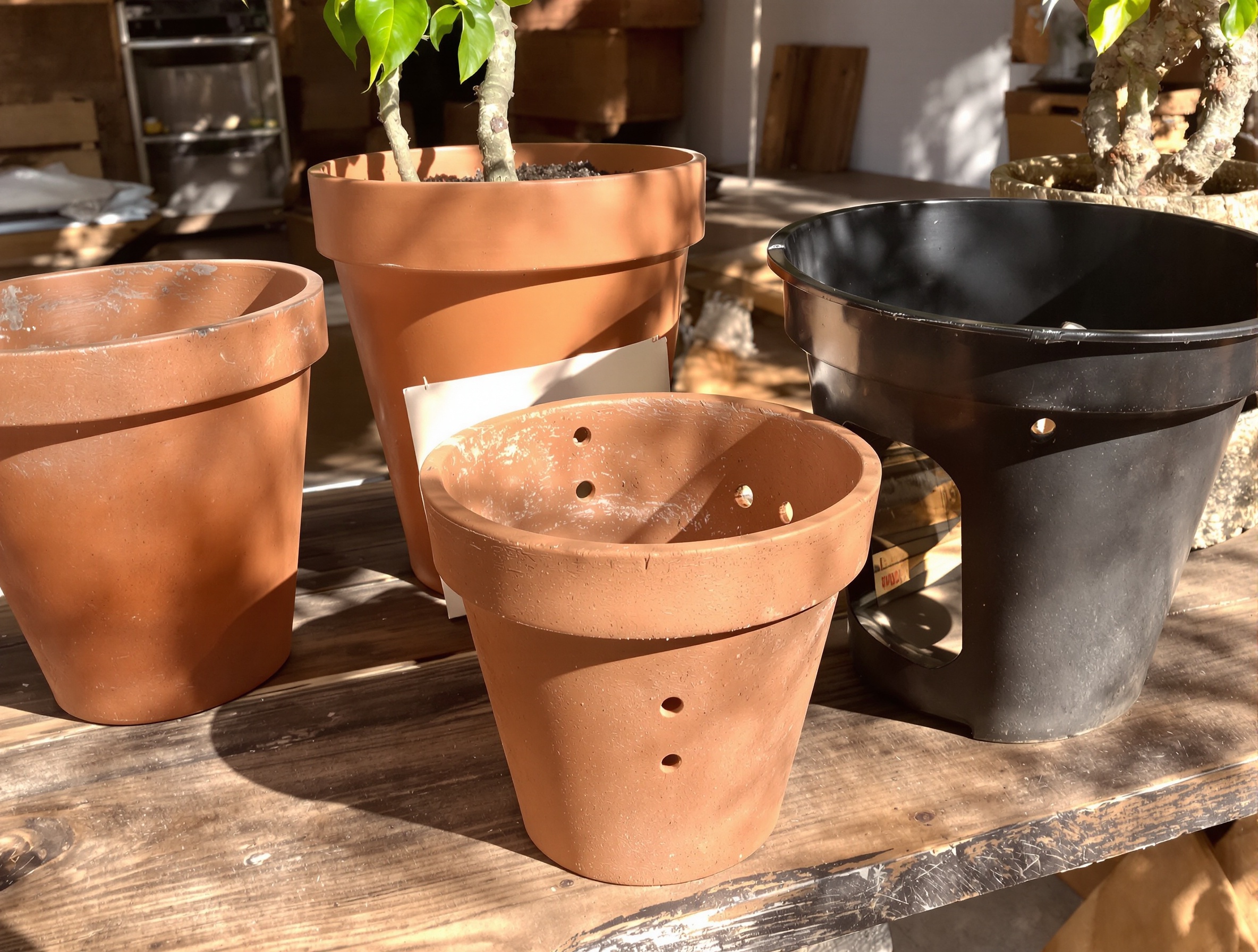 Différents types de pots adaptés à la plantation d'un jeune manguier