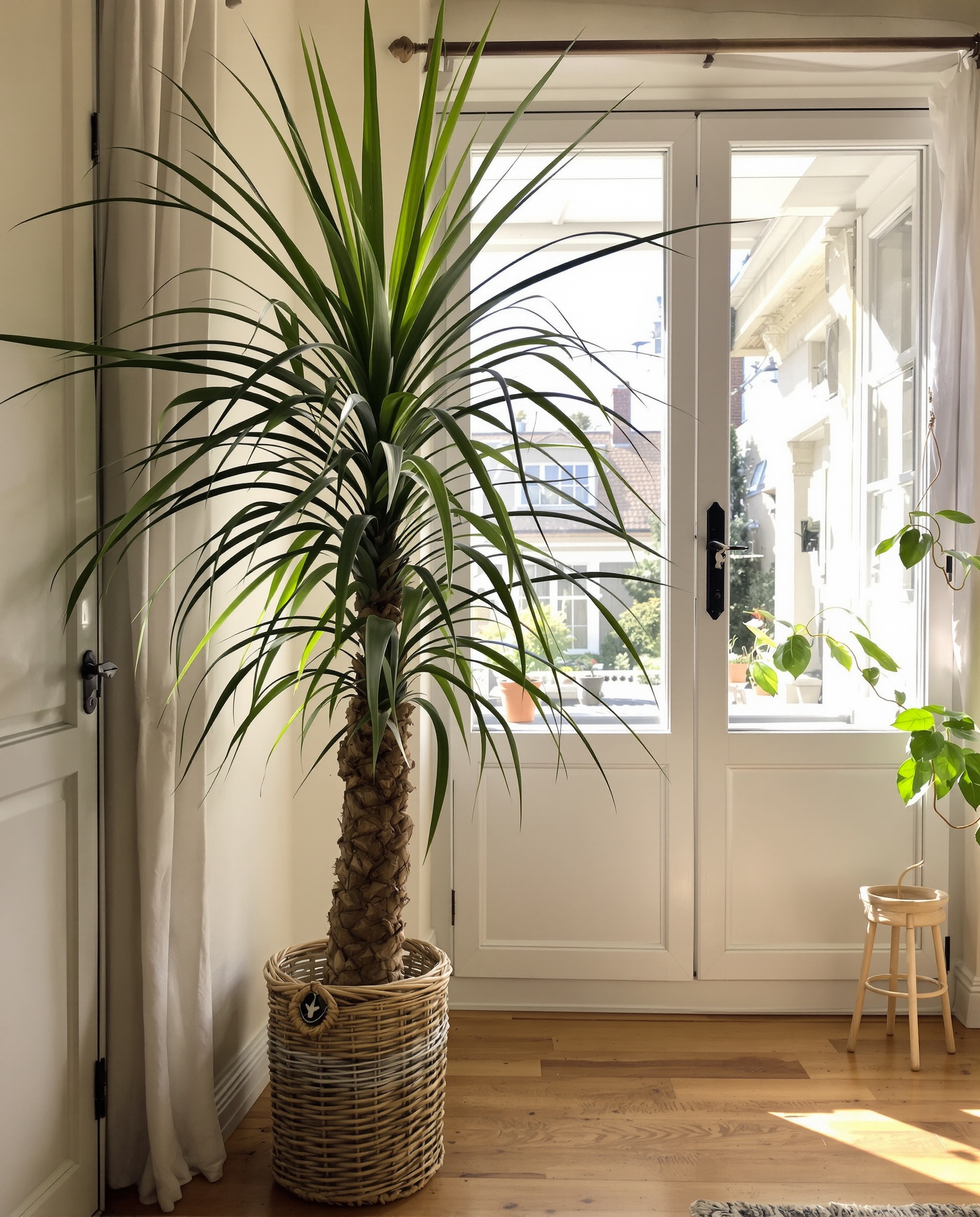 Yucca penché vers fenêtre recherche lumière maison bretonne